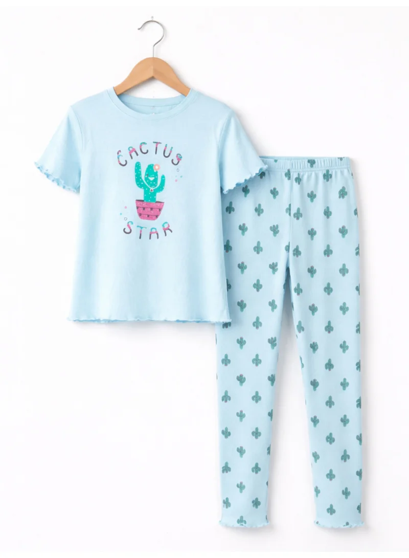 Victor And Jane  Girls’ Pajama Set – “Cactus Star” Frill Sleeve Top & Printed Pants for Women | Best Price UAE